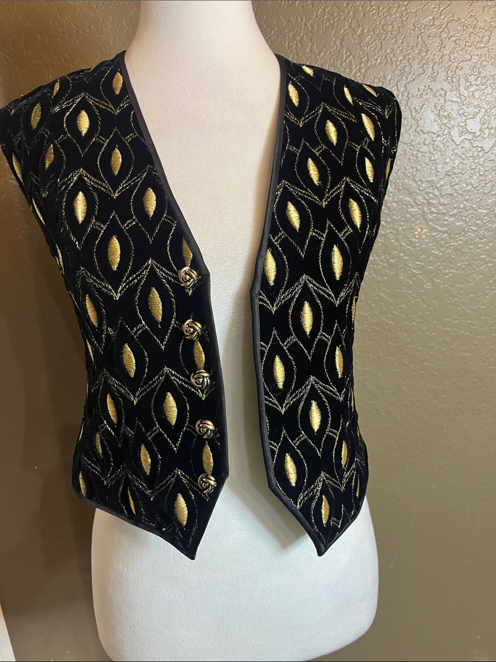 Black velvet and Gold Embroidered Women's Vest